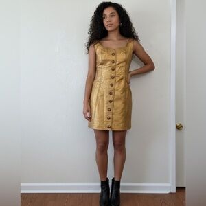 Free People Leather Mini Dress Y2K Boho Button Front Festival SEC